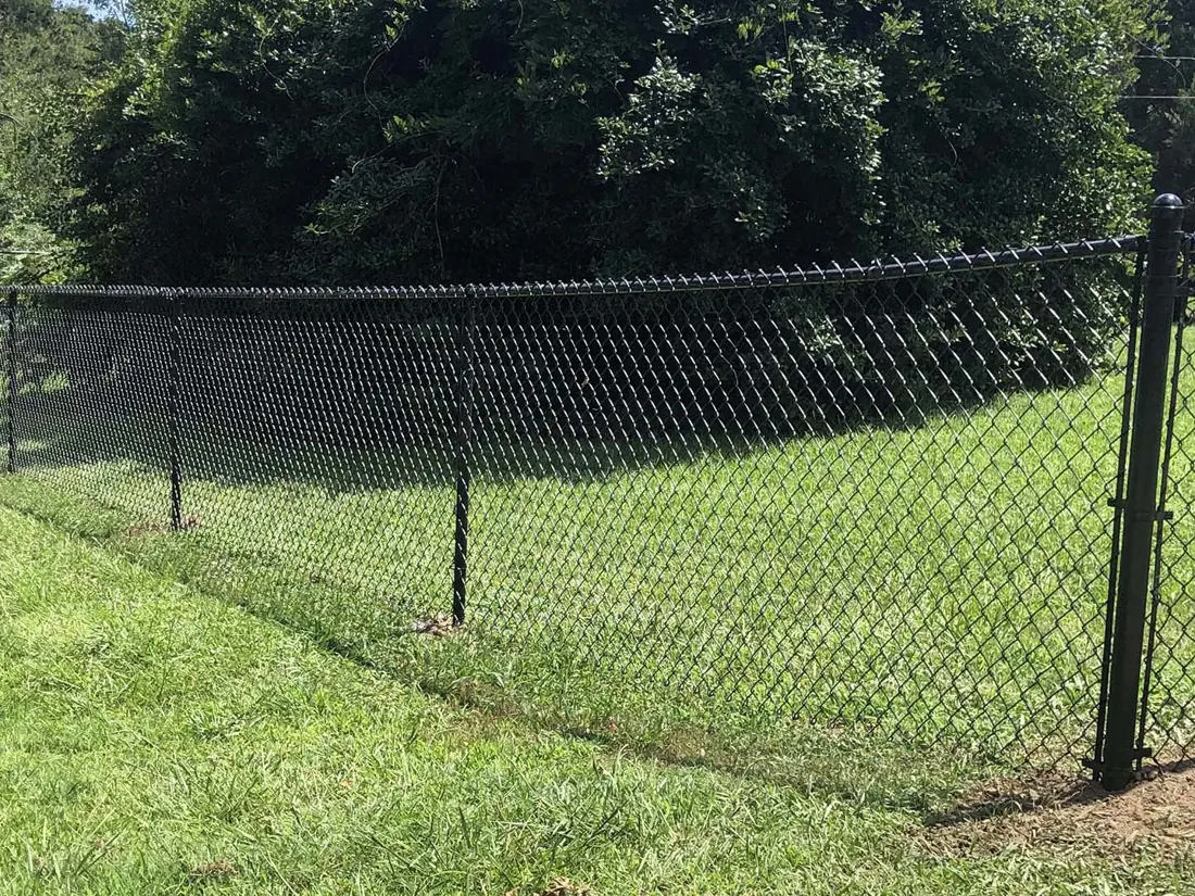 Black chain-link fence around a yard