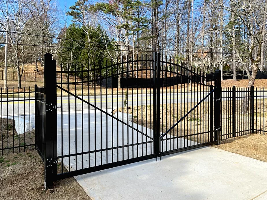 Double black metal driveway gates