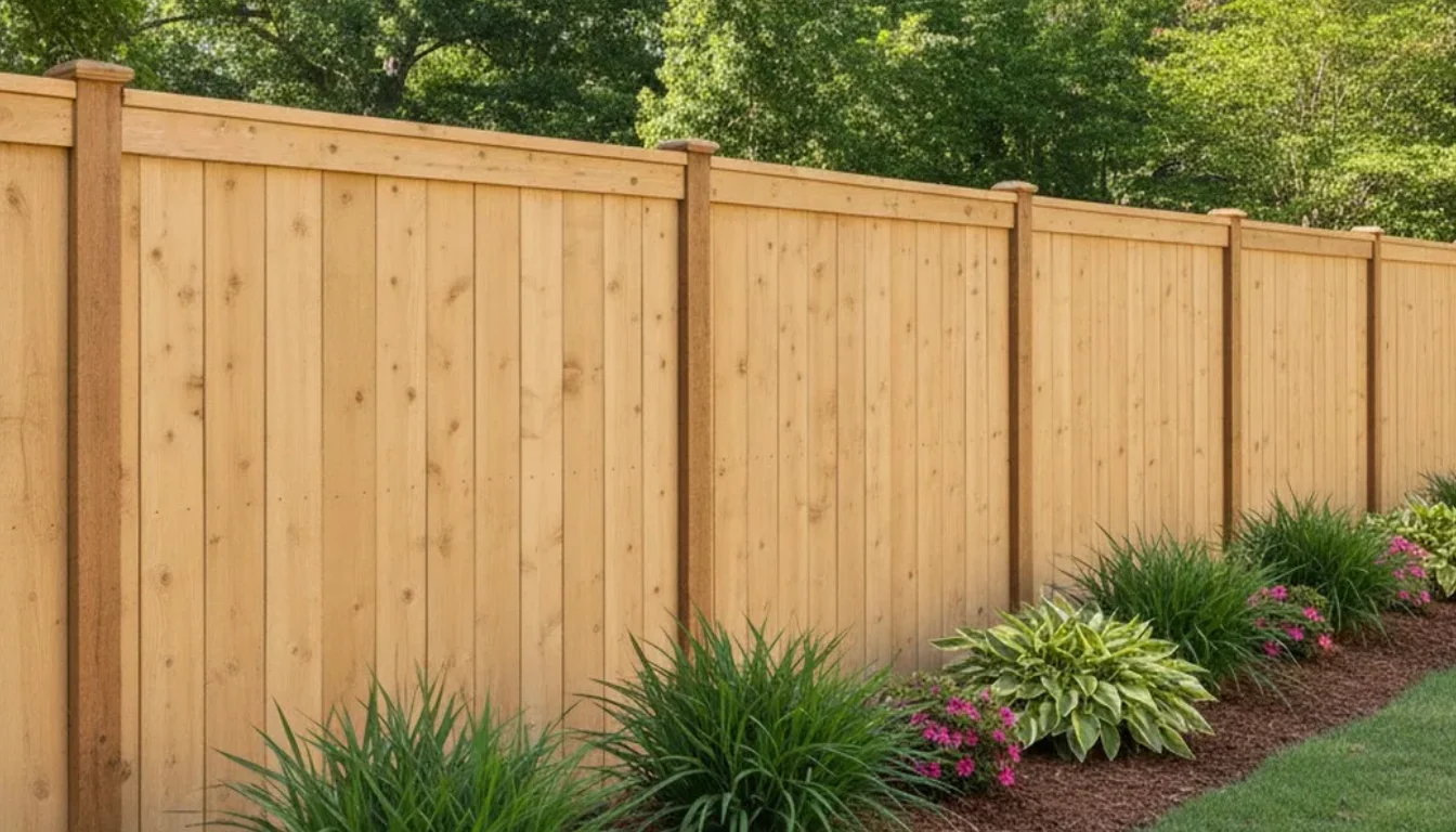 Wood privacy fence with a finished cap