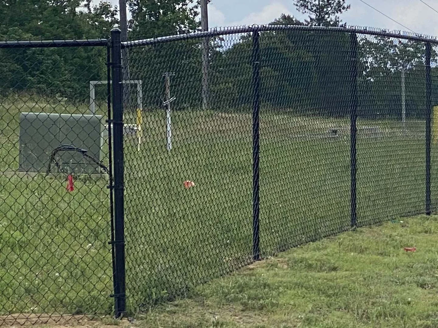 Black chain-link enclosure around a recreation area