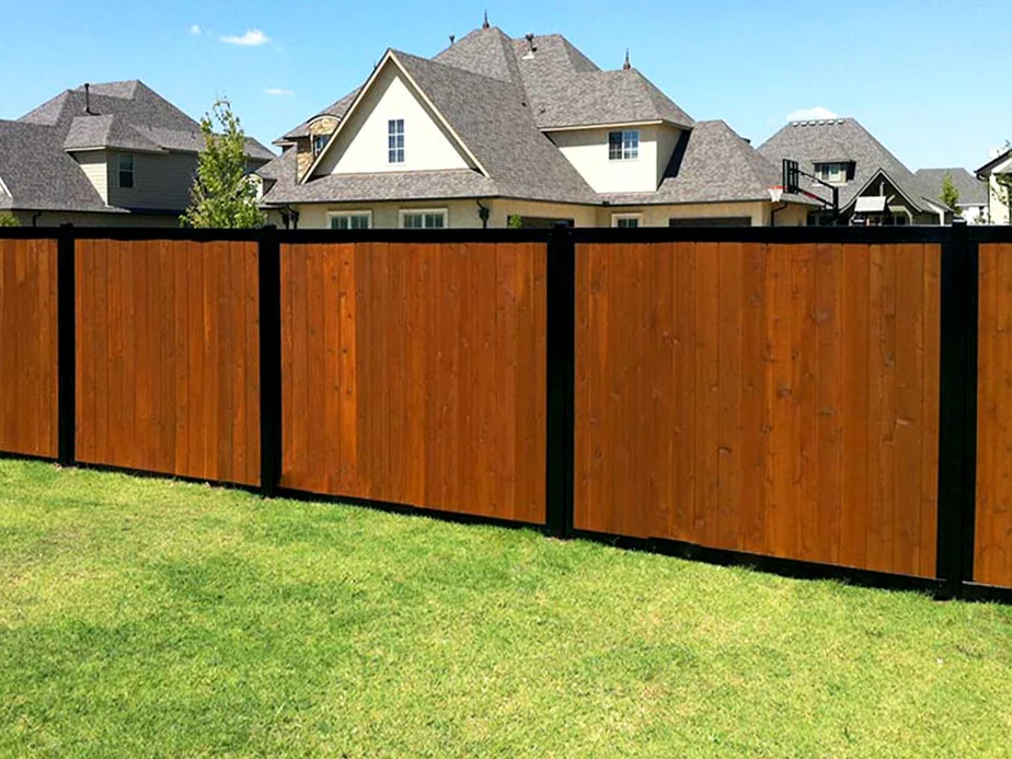 Vertical wood in metal framing fence or gate design reference