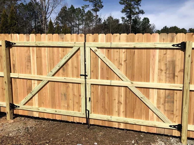 Wood privacy double gates with braced framing