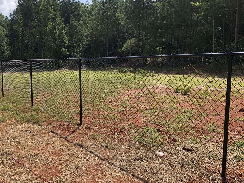 Black chain-link backyard boundary